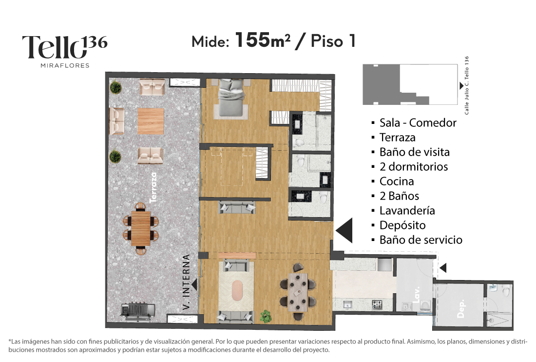 Plano 2 dormitorios 155 m2 - Tello